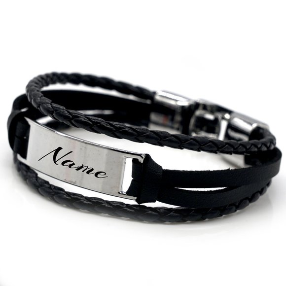 Mens bracelet with silver name plate . - Picture 2 of 4